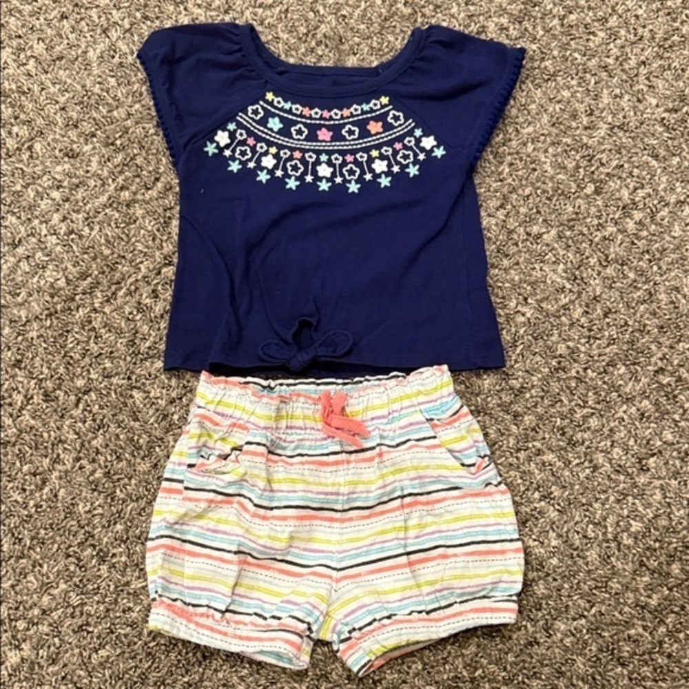 Navy Top and Striped Shorts Set 2t